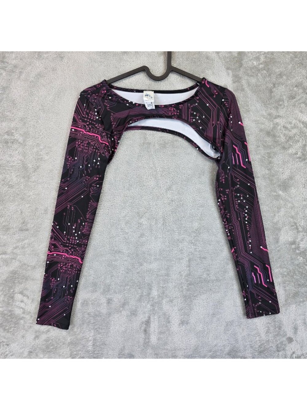 IHeartRaves Top Womens XS Black Pink Scoop Neck Long Sleeve Circuit Cropped Rave